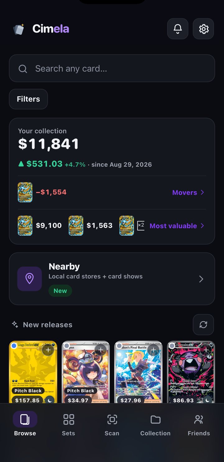 Cimela home: collection value, movers, most valuable, new releases
